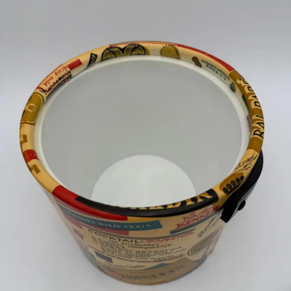 Vintage Cocktails Recipe Ice Bucket, Vinyl and Plastic, Mid Century Modern 7.5